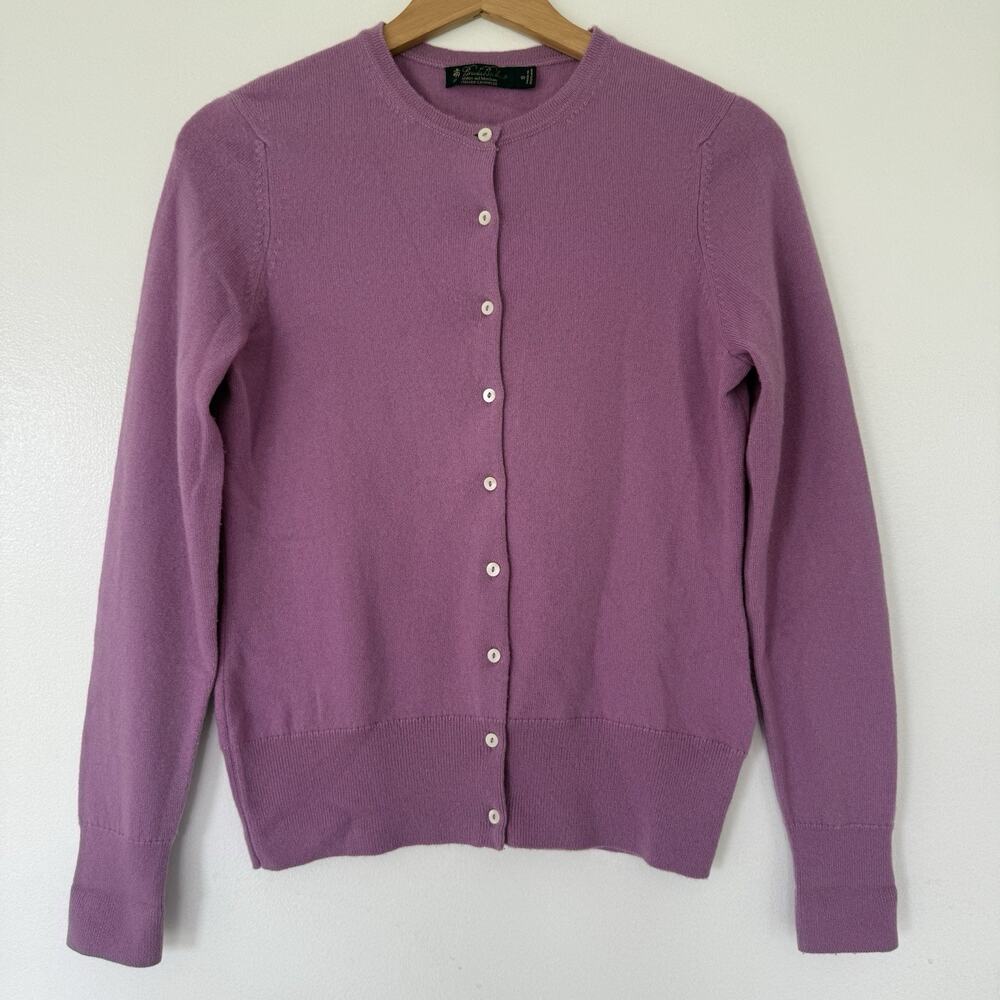 Brooks Brothers 100% Cashmere Crewneck Cardigan Lilac S Preppy Made In Scotland
